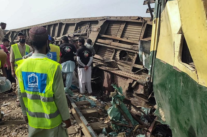 A file picture of Hazara Express that derailed near Sahara Railway Station in Sindh's Nawabshah district, 275 kilometres away from Karachi. 