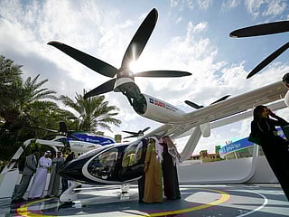Joby Aviation’s eVTOL aircraft displayed at the World Governments Summit in Dubai on February 12, 2024.