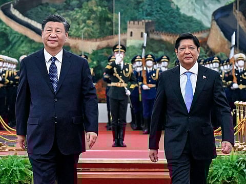 Philippine President Ferdinand Marcos Jr (right) with Chinese President Xi Jinping during a welcome ceremony at the Great Hall of the People in Beijing. File photo taken on January 4, 2023. China and the Philippines signed 14 bilateral agreements during President Marcos Jr's visit to Beijing.