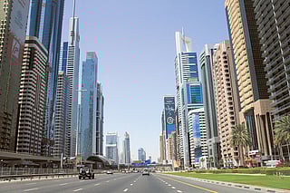Dubai skyline along Shaikh Zayed Road.