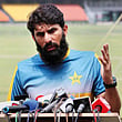 Misbah-ul-Haq addresses a news conference at Gaddafi Stadium in Lahore during which he announced his plans to retire from international cricket.