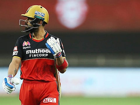 Virat Kohli captain of Royal Challengers Bangalore departs during match 6 of season 13 of the Dream 11 Indian Premier League (IPL) against Kings XI Punjab.