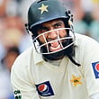 Pakistan's Mohammad Yousuf reacts after missing a ball from England’s James Anderson during the fourth day of the
third cricket Test match at the Oval cricket ground, London, on Saturday.