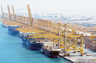 An aerial view of the Jebel Ali Port DP world (JAFZA). 