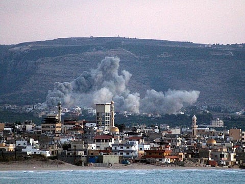 Smoke rises from an Israeli airstrike that hit Burj al-Shamali village near the southern port city of Tyre, Lebanon, Tuesday, June 2, 2026. (AP Photo/Mohammed Zaatari)
