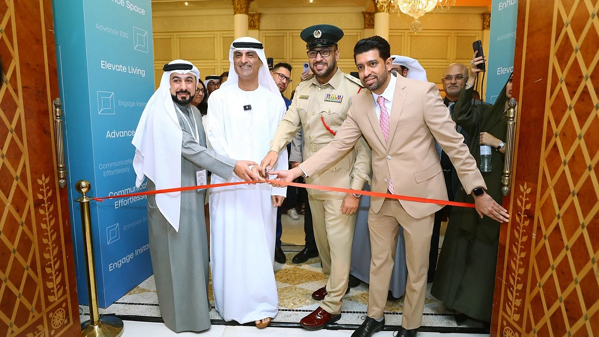 From left: Mohammad Mousa, CEO, Innovation Experts Real Estate Institute; Majid Saqer Almarri, CEO of the Registration and Real Estate Services Sector at Dubai Land Department; Lieutenant First Khalid Muhammed Banasser of Dubai Police; Jatin Deepchandani, CEO, Plan3Media