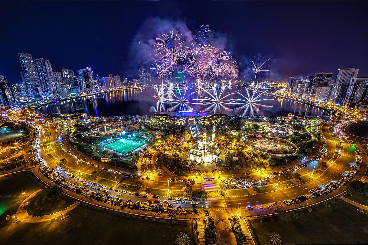 Sharjah will host a grand fireworks spectacle across three premier destinations: Al Majaz Waterfront, Al Heera Beach, and Khorfakkan Beach