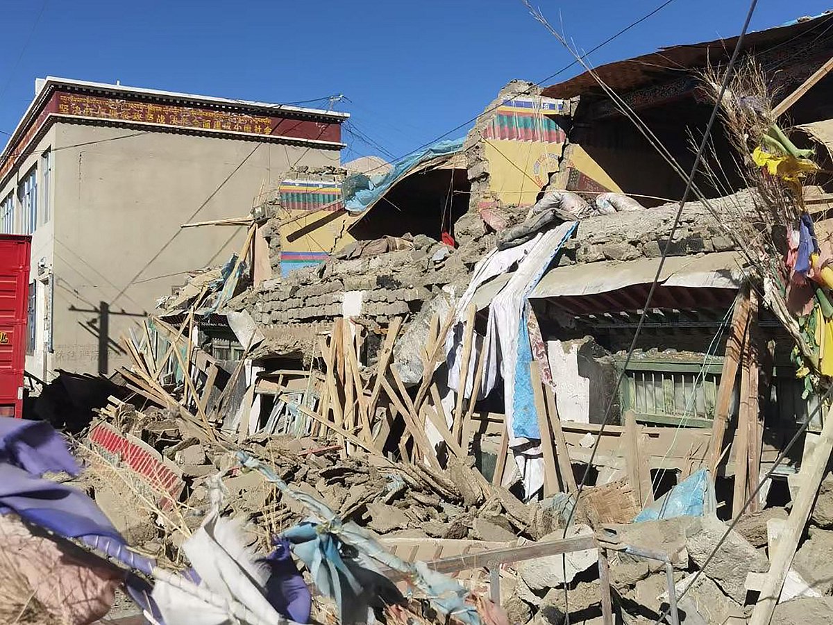 Damaged houses in Shigatse, southwestern China's Tibet region, after an earthquake hit the area. 