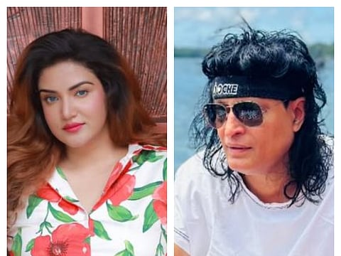 Malayalam actress Honey Rose (left) and Boby Chemmanur (right) 
