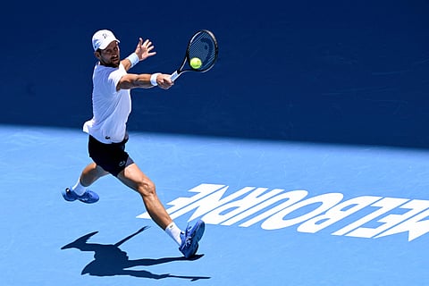 Serbia's Novak Djokovic hits a return during a training session ahead of the Australian Open tennis tournament in Melbourne on Wednesday.
