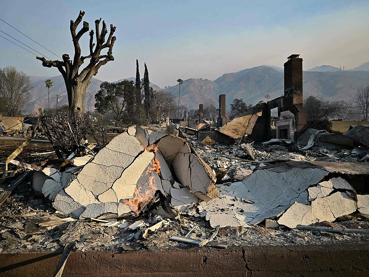 Burned-out homes reduced to rubble by the Eaton Fire are seen in Altadena, California, on January 10, 2025. 