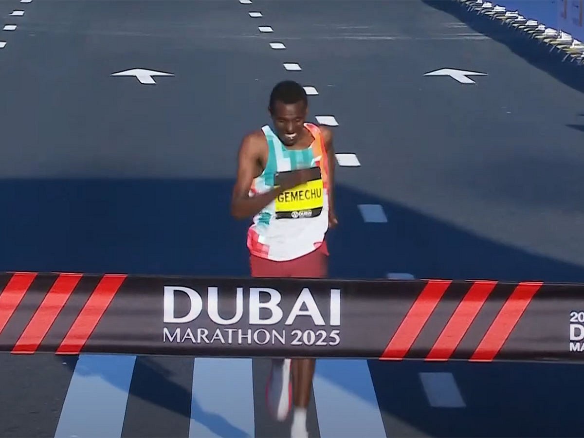 Ethiopian runner Bute Gemechu wins the 2025 Dubai Marathon for men.