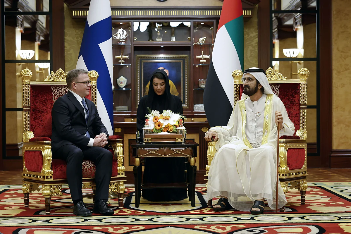 His Highness Sheikh Mohammed bin Rashid Al Maktoum, Vice President, Prime Minister and Ruler of Dubai, with Petteri Orpo, Prime Minister of Finland.