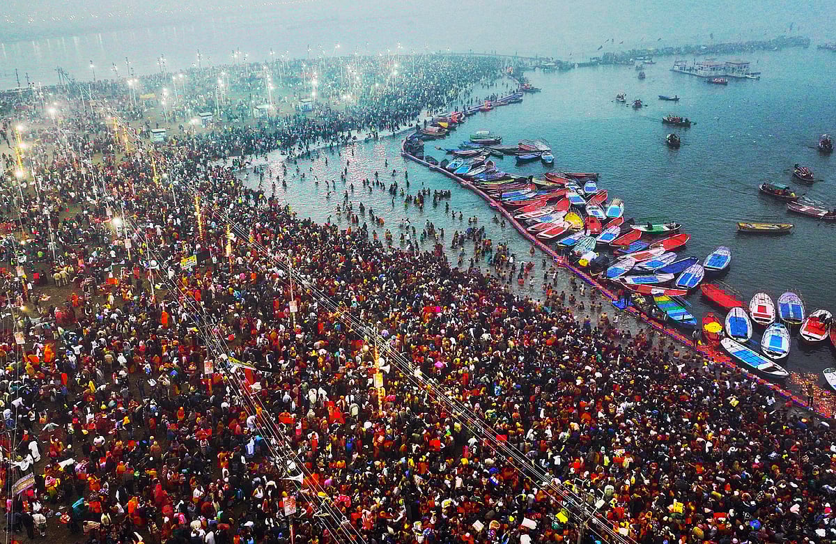 Vast crowds of Hindu pilgrims bathed in the sacred waters of the Sangam, the confluence of the Ganges, Yamuna, and the mythical Saraswati rivers, as the Kumbh Mela festival kicked off in Prayagraj on January 13. Organizers expect over 400 million people to gather for the world's largest religious festival over the next six weeks. The event draws millions of devotees seeking spiritual purification during the grand religious gathering.
