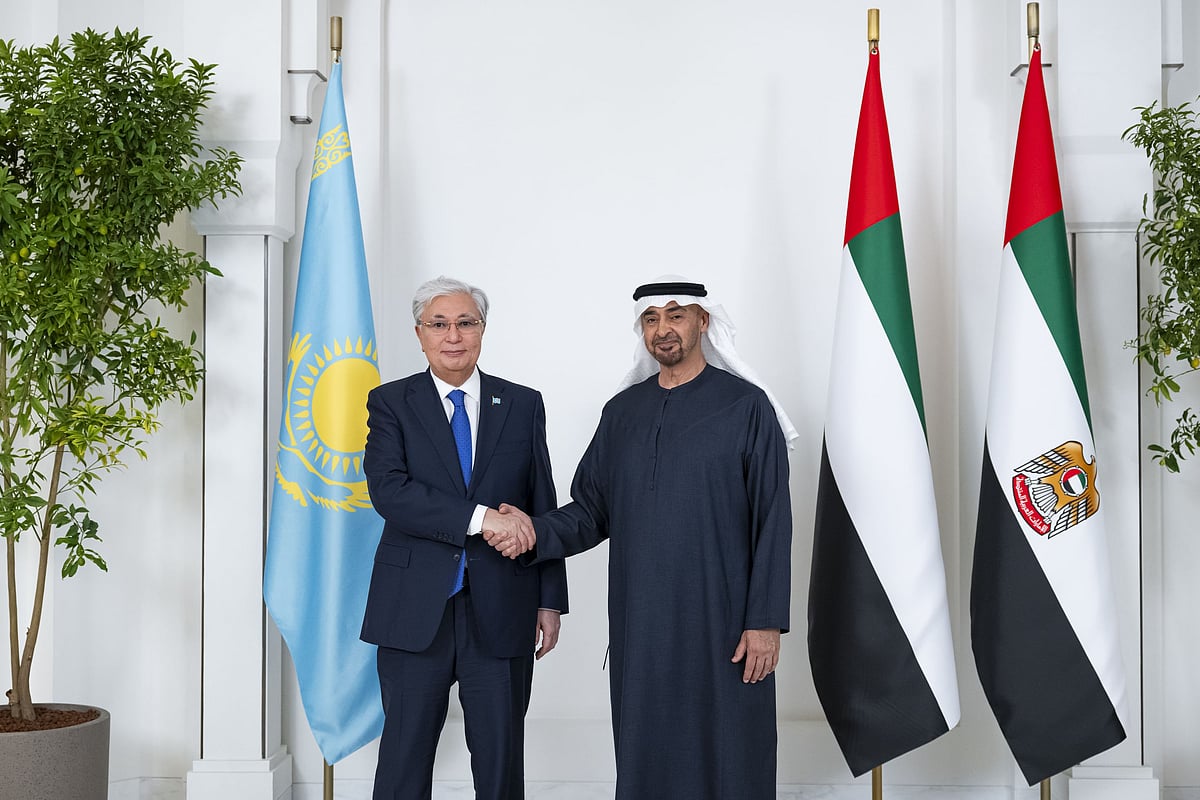 President His Highness Sheikh Mohamed bin Zayed Al Nahyan with Kassym-Jomart Tokayev, President of the Republic of Kazakhstan.