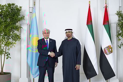 President His Highness Sheikh Mohamed bin Zayed Al Nahyan with Kassym-Jomart Tokayev, President of the Republic of Kazakhstan.