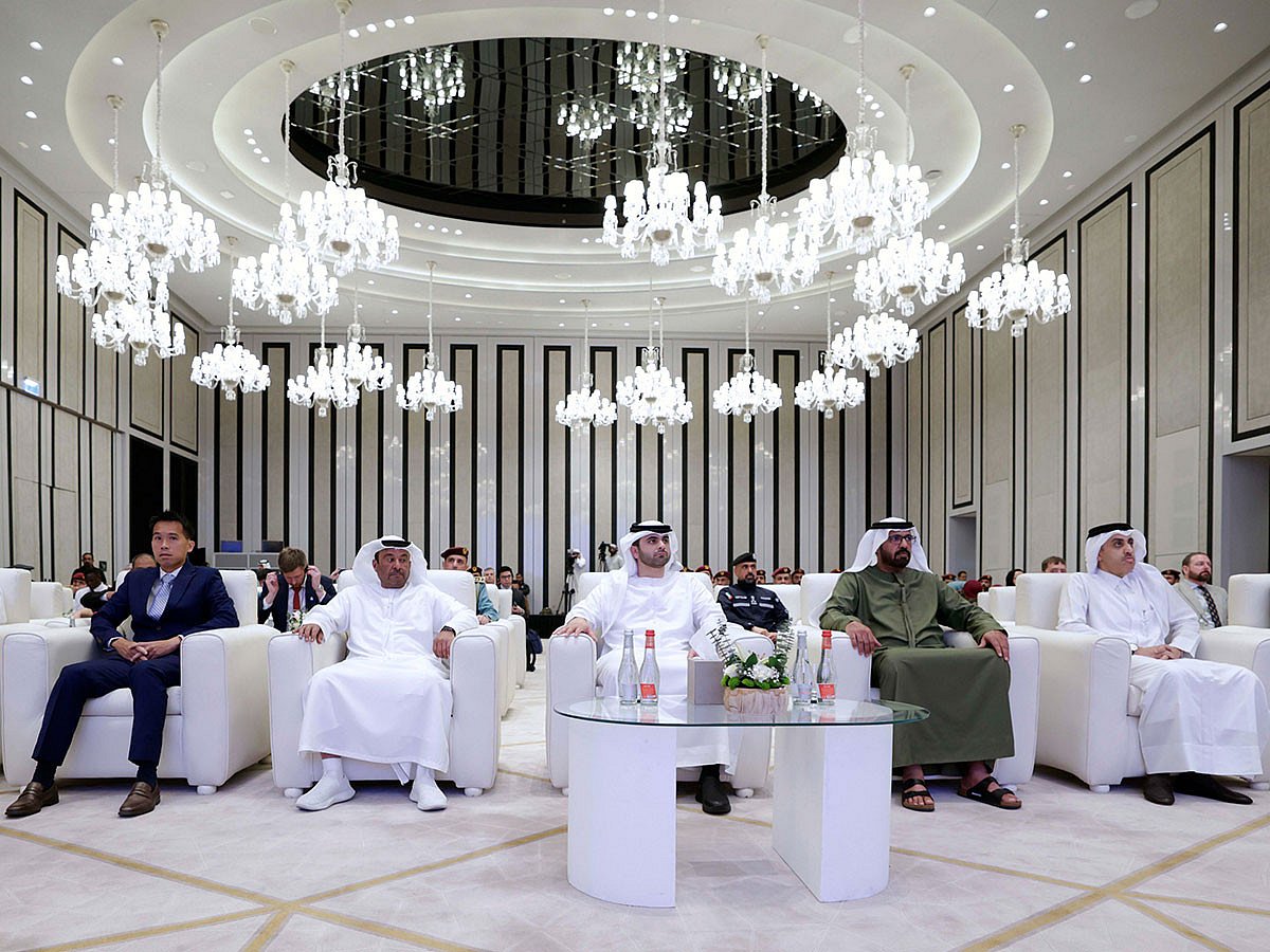 (centre) Sheikh Mansoor bin Mohammed bin Rashid Al Maktoum, Chairman of Dubai’s Supreme Committee of Crisis and Disaster Management, during the initiative's launch on Tuesday in Dubai