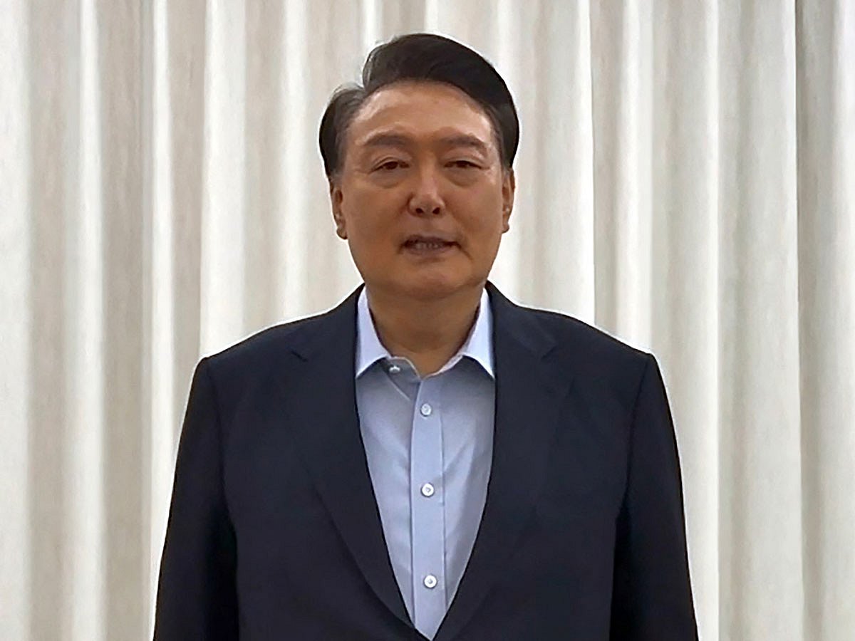 South Korean impeached president Yoon Suk Yeol speaking during a video message to the public at his residence in Seoul.