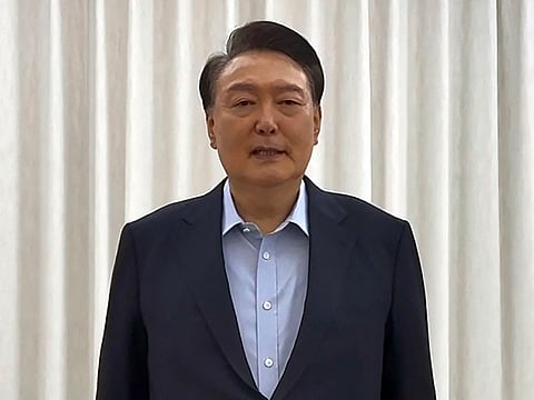 South Korean impeached president Yoon Suk Yeol speaking during a video message to the public at his residence in Seoul.