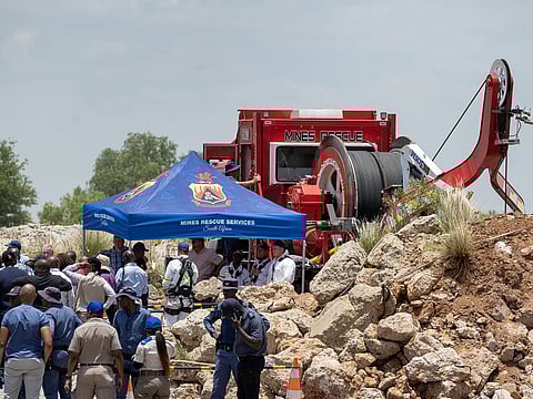 Mines rescue services and police during rescue operations at the abandoned Buffelsfontein gold mine in Stilfontein, South Africa, on Tuesday, Jan. 14, 2025. 