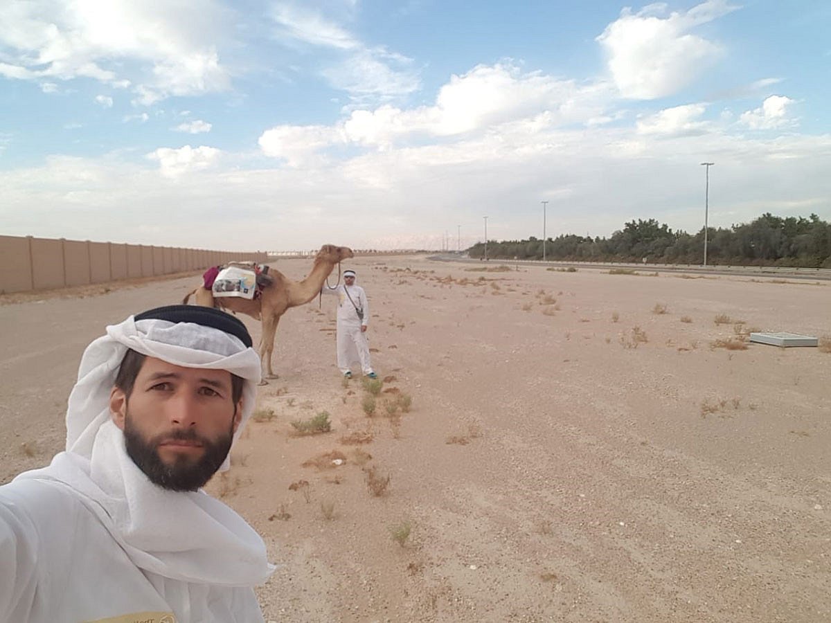 The adventurer team, seen here between Abu Dhabi and Al Ain recently, includes Mike Metzger (front), Omani adventurer Nabil Al Busaidi and Pete from Britain
