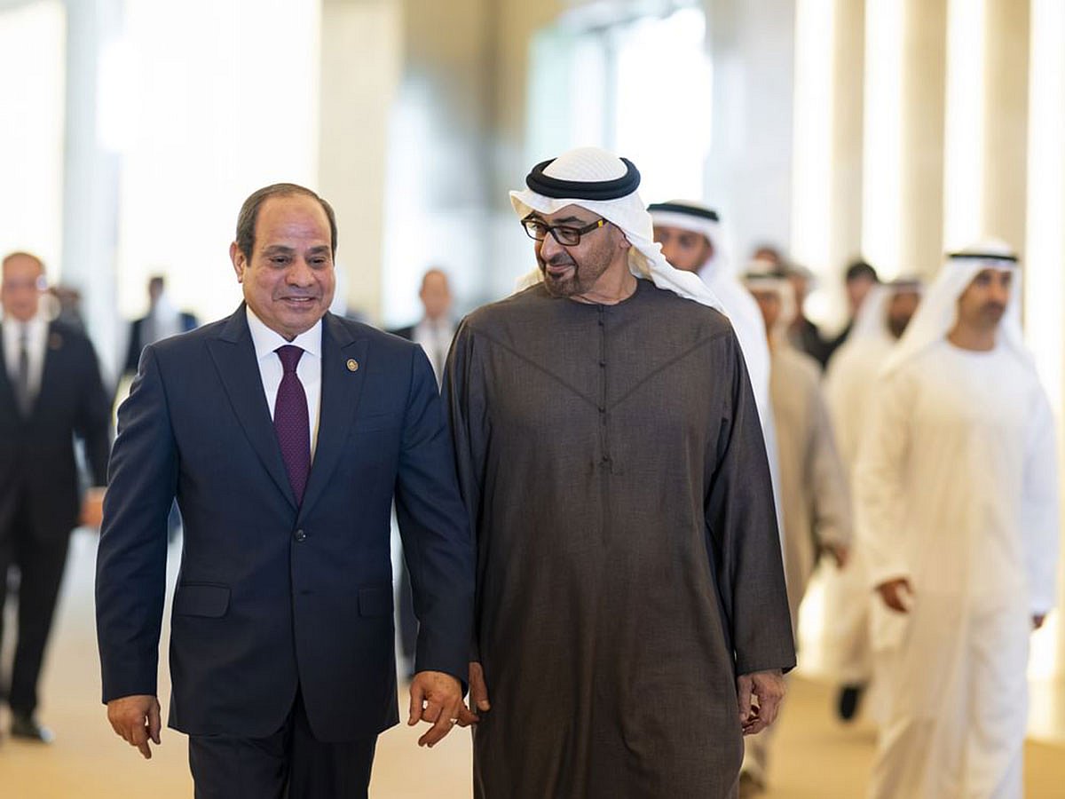 UAE President His Highness Sheikh Mohamed bin Zayed Al Nahyan receives Abdel Fattah El Sisi, President of Egypt at the Presidential Airport in Abu Dhabi on Thursday