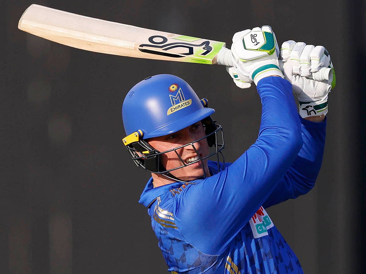 Tom Banton of MI Emirates in action against Sharjah Warriorz at the Sharjah Cricket Stadium on Sunday.