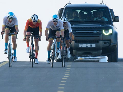 Sheikh Mohammed Bin Rashid watches the 193km Ruler’s Court Elite Men’s Cycling Race held on Sunday.