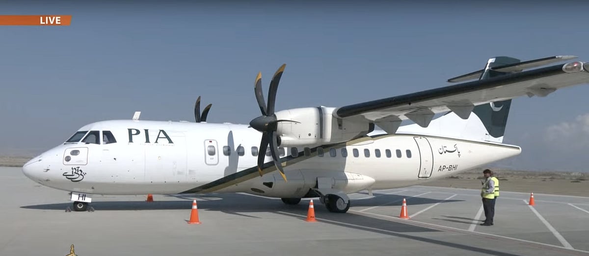 First PIA flight from Karachi lands at Gwadar International Airport on Monday to formally launch its operations.