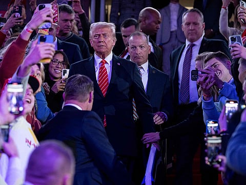 US President-elect Donald Trump arrives to speak at a MAGA victory rally at Capital One Arena in Washington, DC on January 19, 2025, one day ahead of his inauguration ceremony. 
