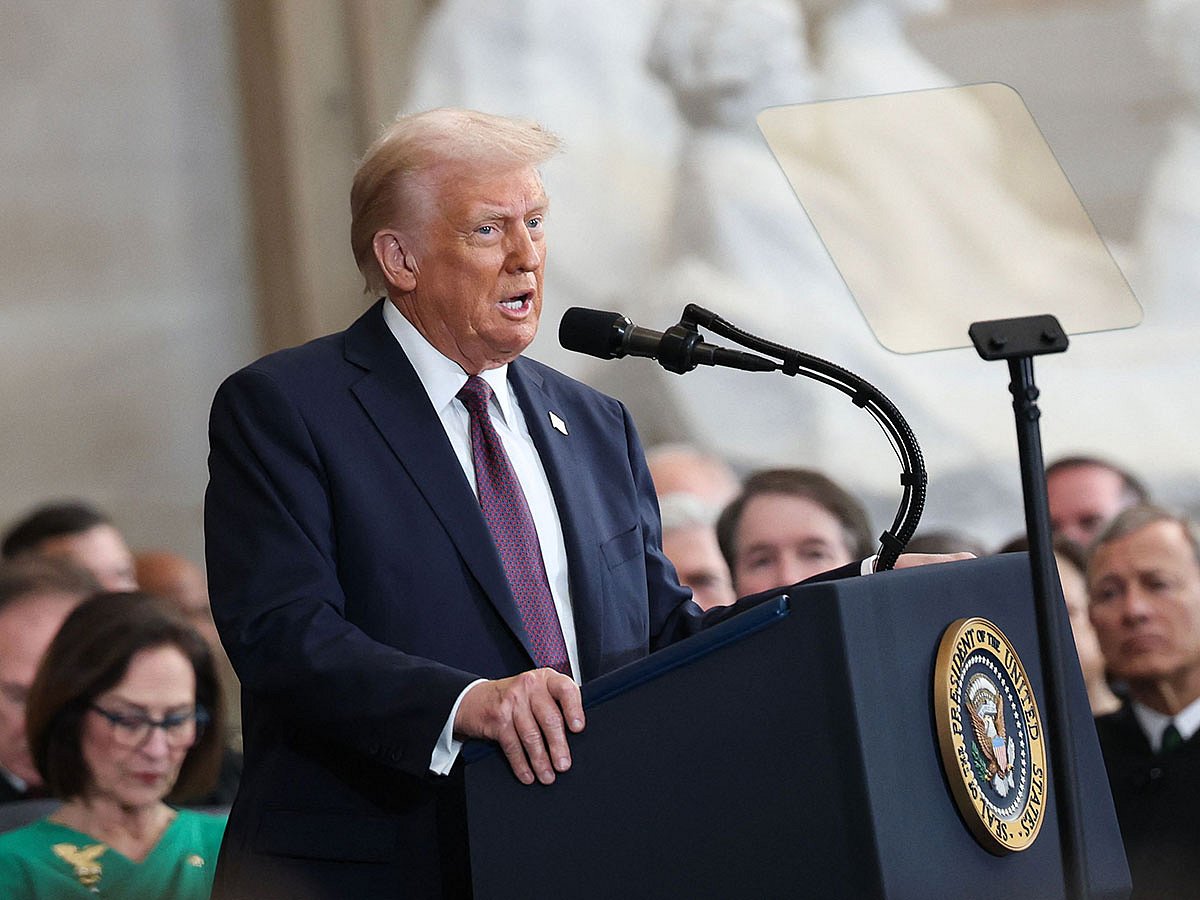 U.S. President Donald Trump speaks during inauguration ceremonies in the Rotunda of the U.S. Capitol on January 20, 2025, in Washington, DC.