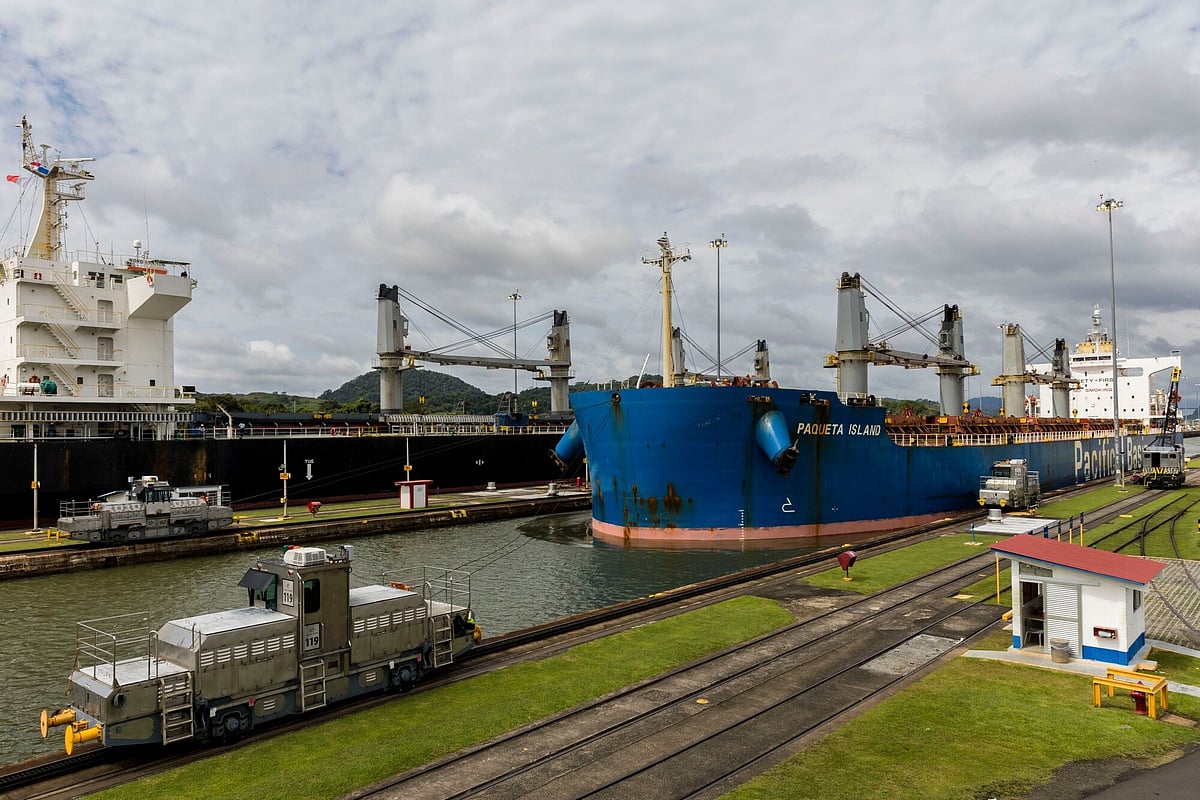 A merchant ship transitting the canal. US President Trump has accused Panama of allowing China to meddle in the canal, as he demands that Panama lower transit fees or return the canal to the US. 