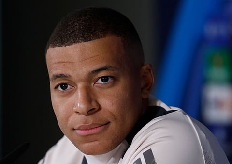 Real Madrid's French forward Kylian Mbappe attends a press conference on the eve of the UEFA Champions League football match against FC Salzburg at Real Madrid Sports City in Valdebebas, in the outskirts of Madrid, on Tuesday.
