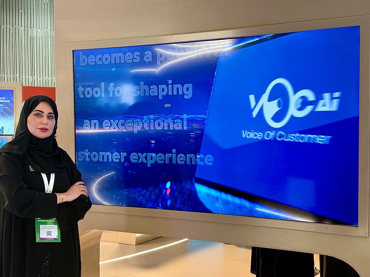 Amal Al Marzouqi, manager of Customer Happiness Centres, MoHAP, at a presentation about the project during Arab Health in Dubai on Monday 