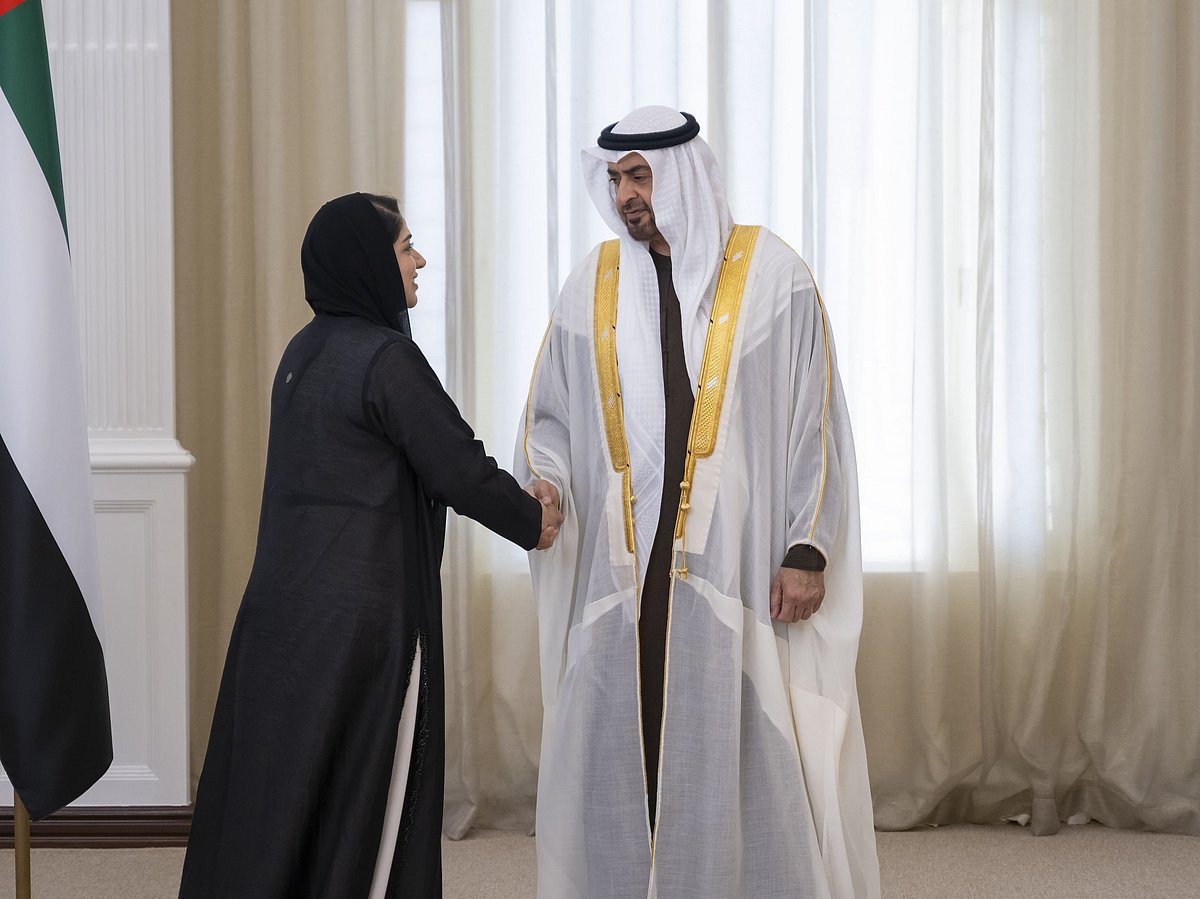Ghasaq Yousif Abdullah Shaheen with UAE President His Highness Sheikh Mohamed bin Zayed Al Nahyan. 