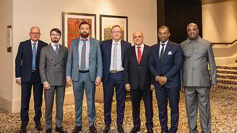 Fayçal Lalioui (third left), Founder and Chairman of SML Gold, with investors and technology partner of G.I.F.T., at a conference on the new technology platform for gold transfer