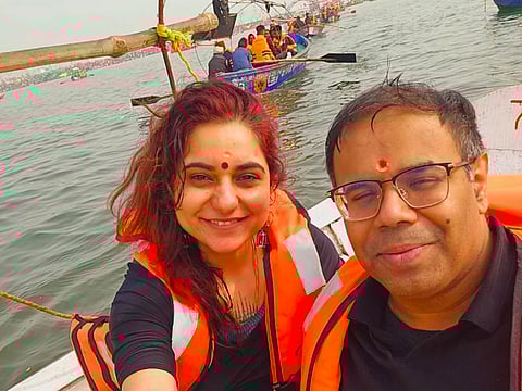 Divjyot Chauhan and her husband Bikram Walia at Prayagraj.