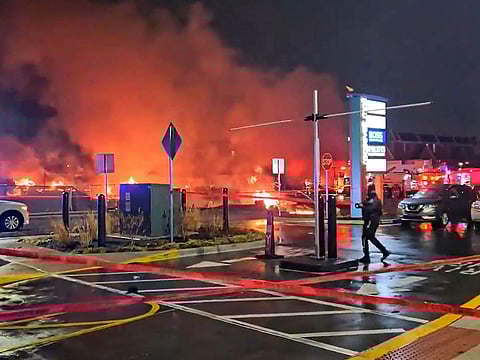 Fires, plumes of smoke and emergency responders after a small aircraft crashed in a neighborhood in Northeast Philadephia, Pennsylvania on January 31, 2025