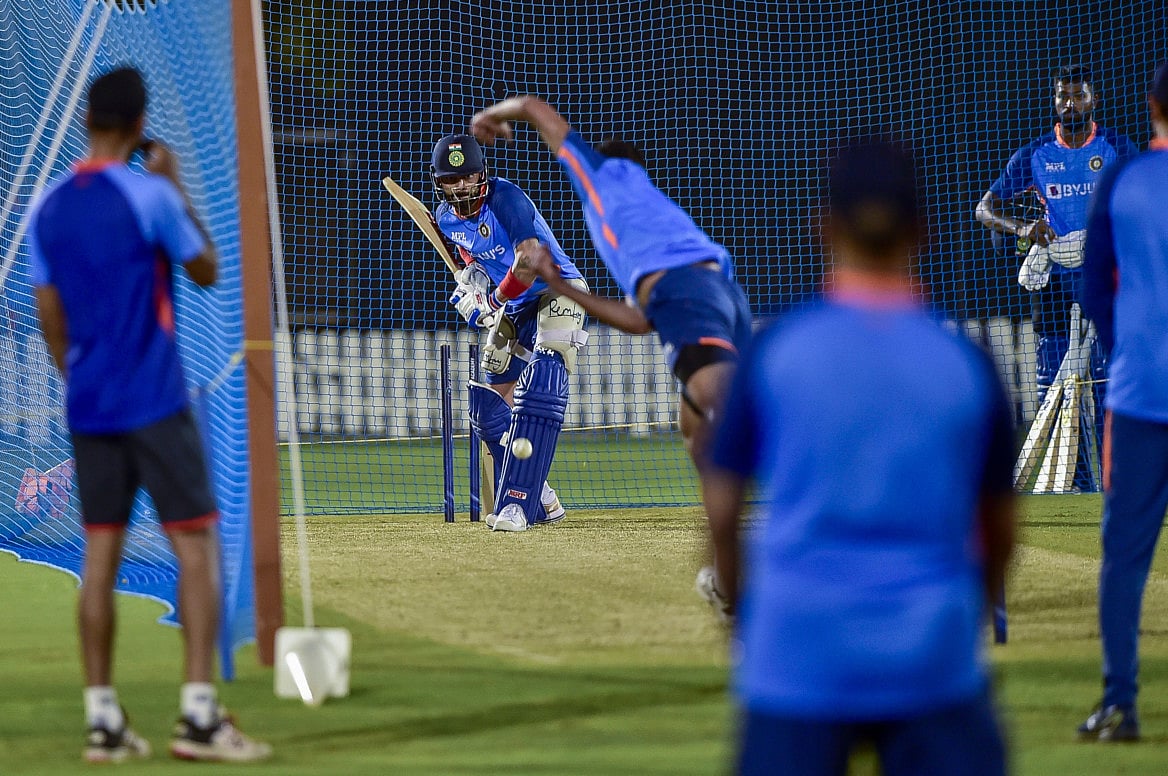 India's Virat Kohli practicing at the ICC Academy in Dubai for DP World Asian Cup in 2022. The Indian stars will be training in Dubai again for the Champions Trophy.