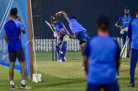 India's Virat Kohli practicing at the ICC Academy in Dubai for DP World Asian Cup in 2022. The Indian stars will be training in Dubai again for the Champions Trophy.