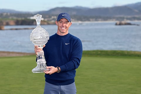 McIlroy celebrates his triumph at Pebble Beach