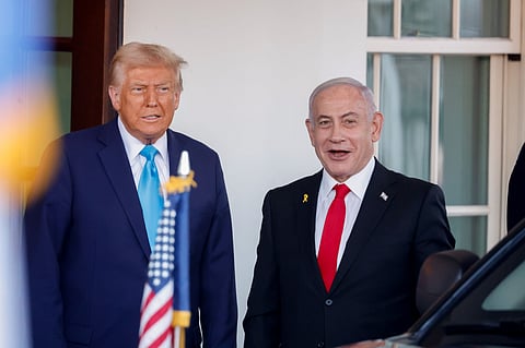 US President Donald Trump meets Israeli Prime Minister Benjamin Netanyahu.
