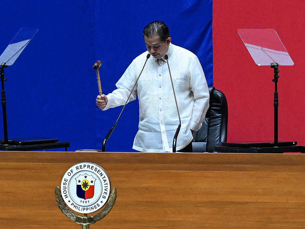 Speaker of the House Martin Romualdez wields the gavel as he confirms the impeachment vote of Philippine Vice President Sara Duterte at the House of Representatives.