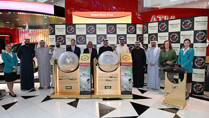 Officials during the Dubai Duty Free draw at the Dubai International Airport on Wednesday