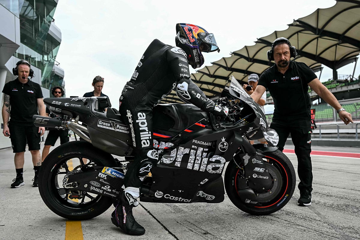 Aprilia Racing's Spanish rider Jorge Martin prepares to ride during the first day of the 2025 MotoGP pre-season test at the Sepang International Circuit in Sepang on Wednesday.