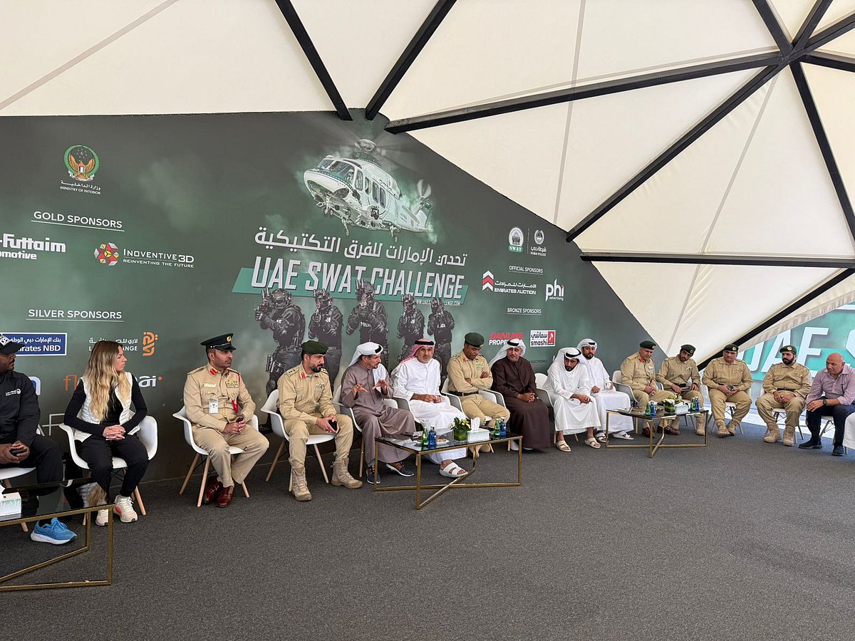 Dubai Police officials during media briefing explaining security arrangements for the UAE Tour Women 2025