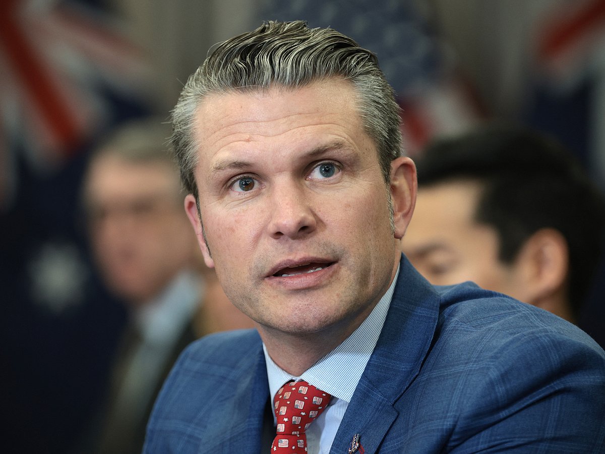 S. Secretary of Defense Pete Hegseth speaks to members of the press during a bilateral meeting with Australian Deputy Prime Minister and Defense Minister Richard Marles at the Pentagon on February 7, 2025 in Arlington, Virginia.