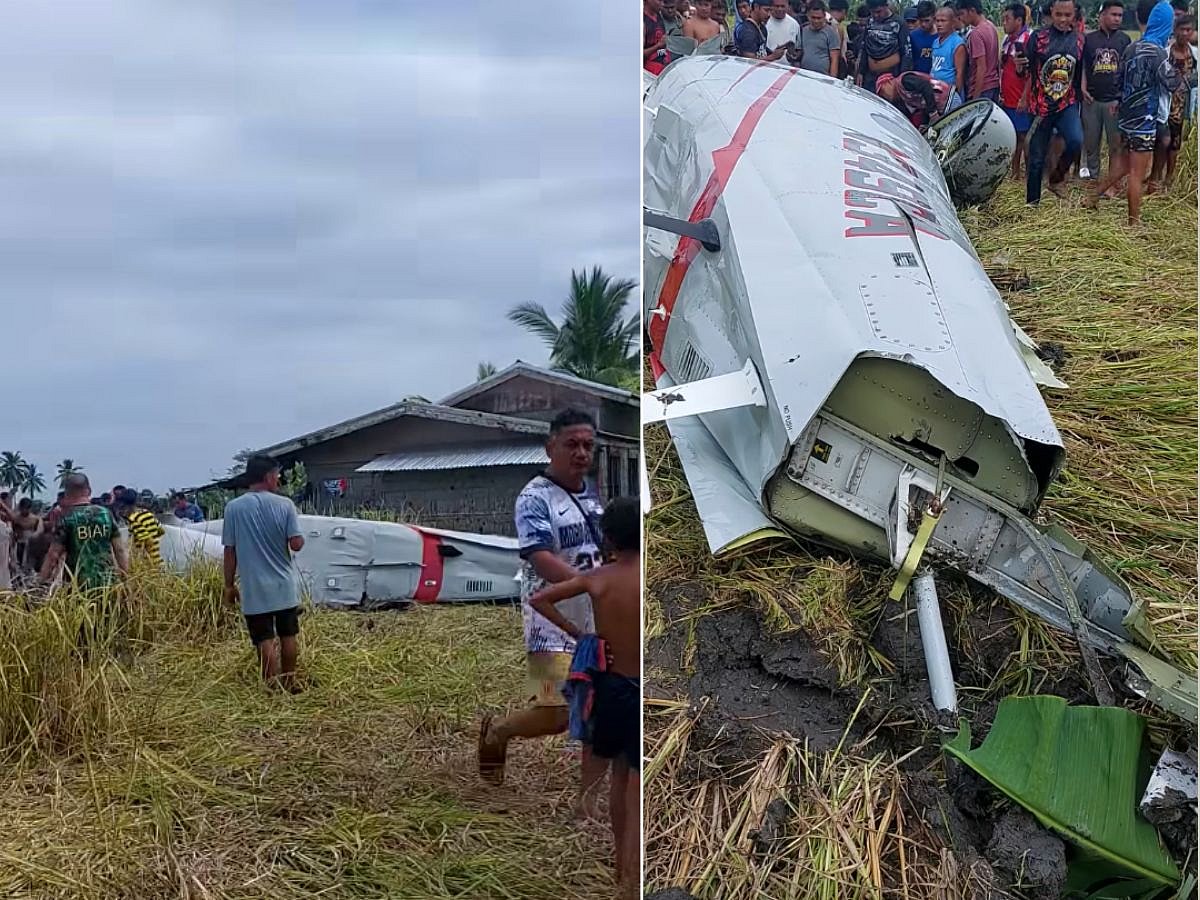 The wreckage of the aircraft, a Beech King Air 300, that crashed in a ricefield in Maguindanao, Philippines on Thursday.