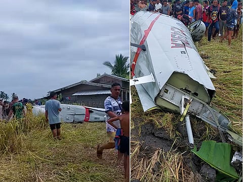 The wreckage of the aircraft, a Beech King Air 300, that crashed in a ricefield in Maguindanao, Philippines on Thursday.