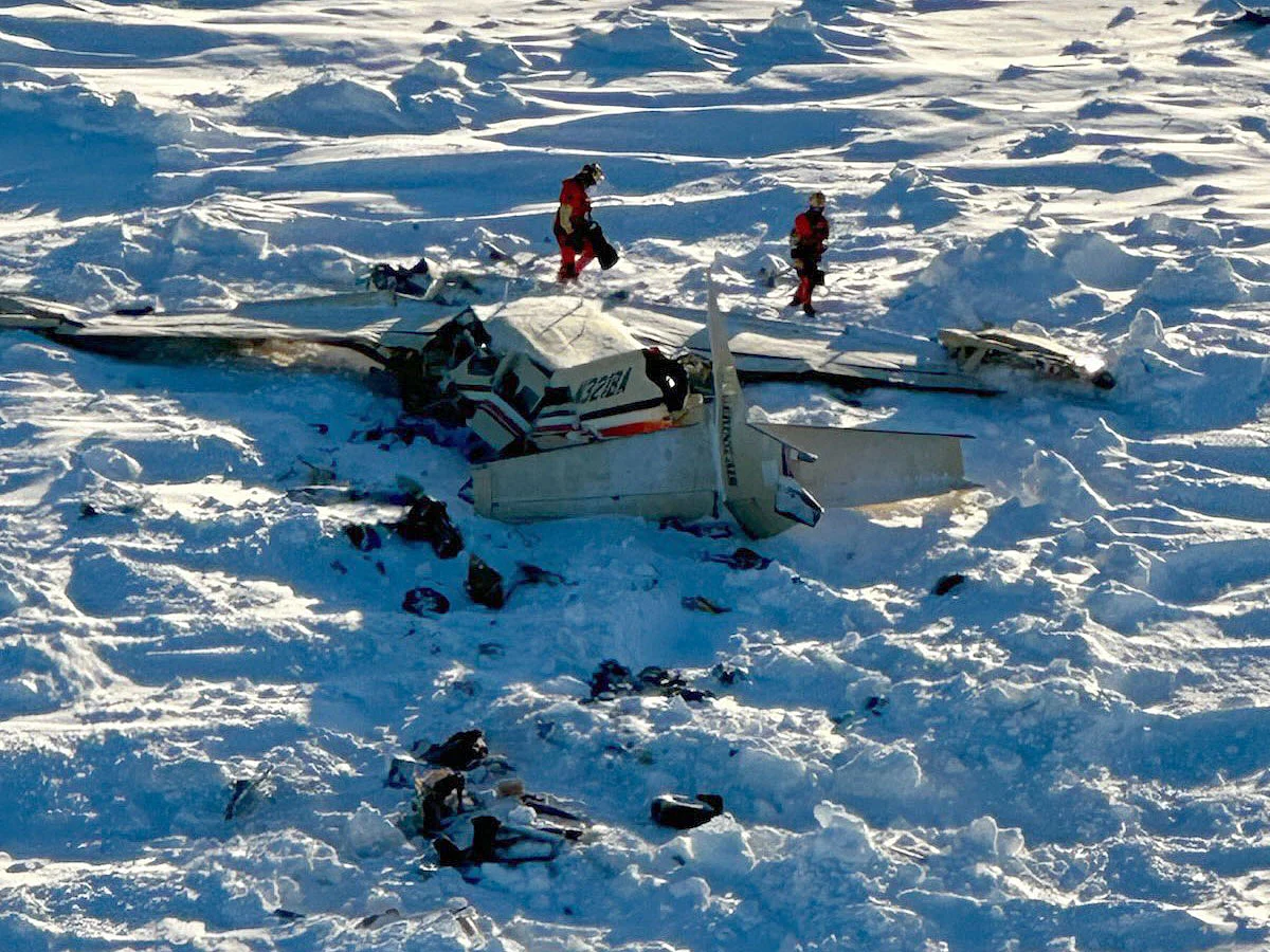 The remains of a plane reported missing February 6. The Bering Air Caravan was carrying nine passengers and one pilot on board. 